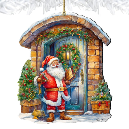 Joyful Moments at the Doorstep Wooden Ornaments by G. Debrekht Christmas Santa Snowman Decor - 8611046-3