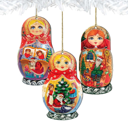 Christmas Doll Wooden Ornaments Set of 3 by G. DeBrekht - Christmas Decor - 8100107S3-1
