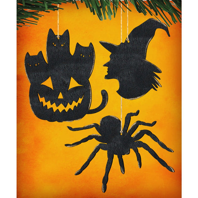 Halloween Wooden Ornaments-Pumpkin, Witch Hat, Spider-Set of 3 by G. DeBrekht - Thanksgiving Halloween Decor - 8100186S3-0