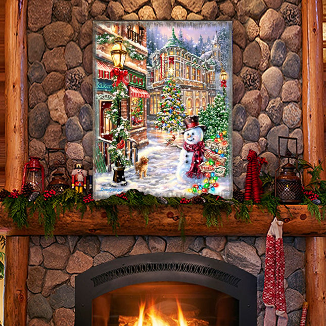Christmas Lane Wooden Wall Art by D. Gelsinger - Christmas Santa Snowman Decor - 95674B-DG-0