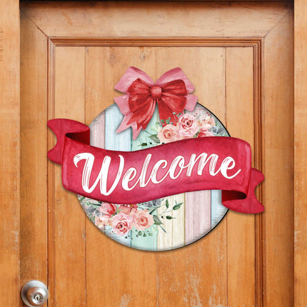 Front door welcome sign Floral porch wreath Main entrance welcome sign - Wooden front porch decor - 933101H-3