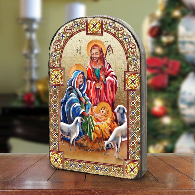 Holy Family Wooden Gold Plated Religious Christian Sacred Icon - Inspirational Icon Decor - 86050-0