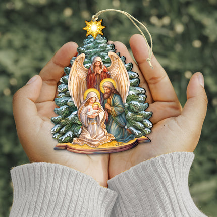 Holy Family Nativity Wooden Ornaments by G. DeBrekht Nativity Holiday Decor - 8611042-2
