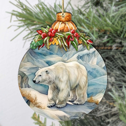 Arctic Glacier Polar Bear Wooden Ornaments by G.Debrekht - Wildlife Holiday Decor - 870021-1