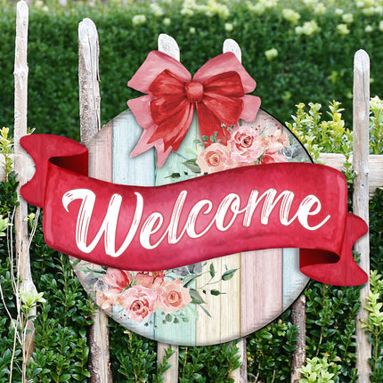 Front door welcome sign Floral porch wreath Main entrance welcome sign - Wooden front porch decor - 933101H-1