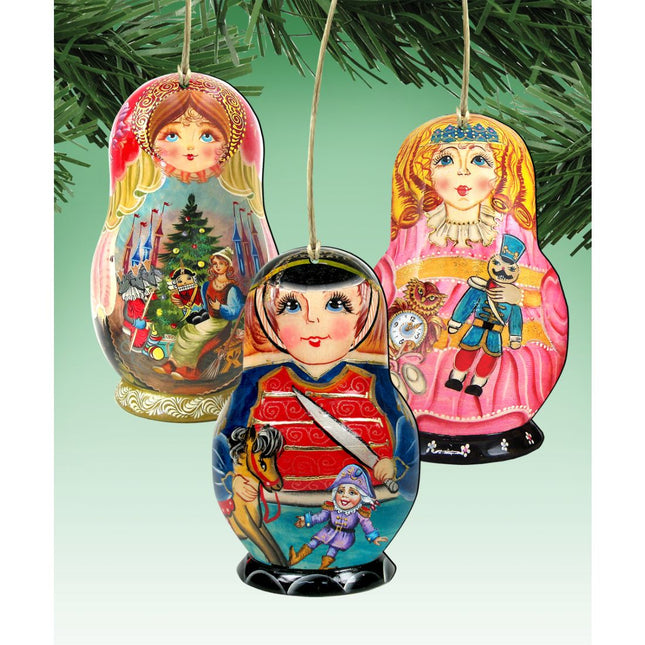 Nutcracker Doll Wooden Ornaments Set of 3 by G. DeBrekht - Christmas Decor - 8100106S3-0
