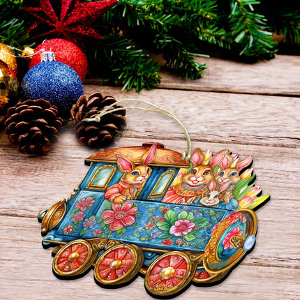 Easter Bunny Train Wooden Ornaments by G. DeBrekht Easter Spring Decor - 8652781-4