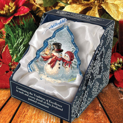 Snow Couple Glass Ornament by D. Gelsinger - Christmas Santa Snowman Decor - 762-108-DG-3