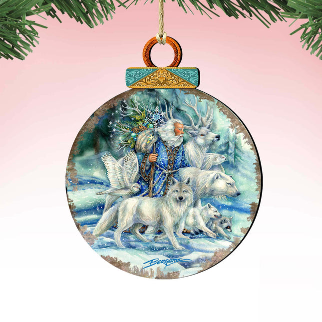 Cool Winds Father Winter Animals Wooden Ornaments by J. Bergsma - Wildlife Holiday Decor - 8591862-JB-0