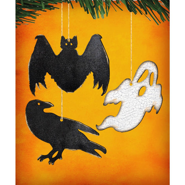 Rustic Halloween Wooden Ornaments Set of 3 by G. DeBrekht - Thanksgiving Halloween Decor - 8100185S3-0