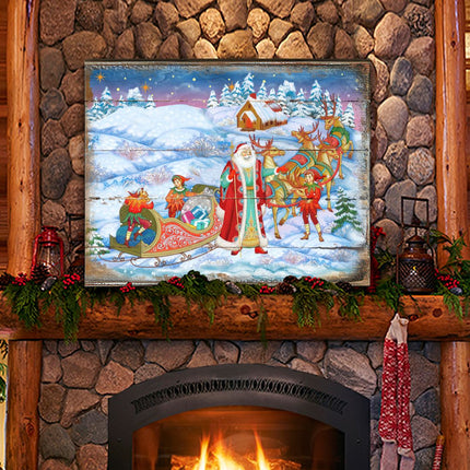 Bellowed Carrier Santa Wooden Wall Art by G. DeBrekht - Christmas Santa Snowman Decor - 8173843B-1
