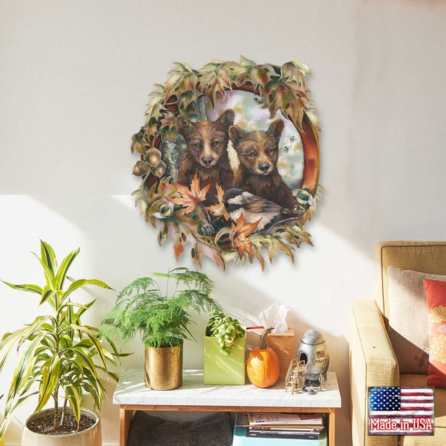 Simple Joys Black Bear Cubs with Bees Wall Art by J. Bergsma - Wildlife Holiday Decor - 8591850W-JB-0