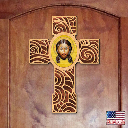 Holy Face Modern Wooden Cross by Museum Icons - Inspirational Icon Decor - 88218-1