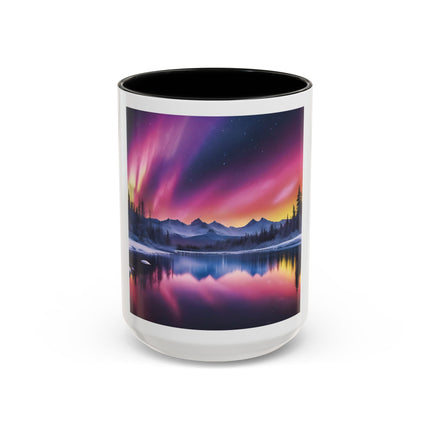 Aurora Lake Accent Coffee Mug — Northern Lights Landscape 11/15oz