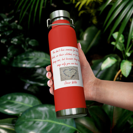 Motivational Copper Insulated Water Bottle - 22oz, Heart Design, Perfect Gift for Loved Ones