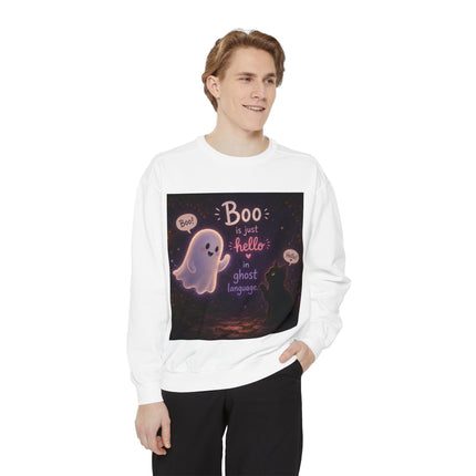Halloween Ghost Sweatshirt – “Boo is just hello in ghost language” Cozy Pullover
