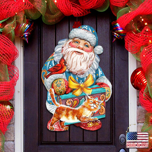 Kitty Santa Christmas Door Decor by G. DeBrekht - Christmas Santa Snowman Decor - 8119175H-0
