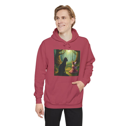 Magical Forest Fairy & Black Cat Hoodie — Enchanted Dusk Art