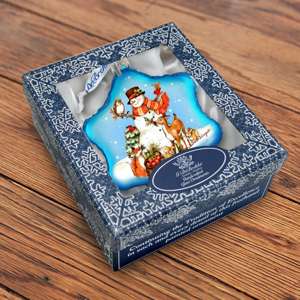 Night Forest Snowman Glass Ornament by Susan Winget - Christmas Santa and Snowman Decor - 754-201-SW-3