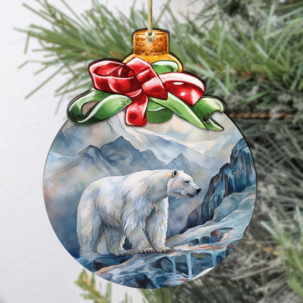 Arctic Frost Peak Polar Bear Wooden Ornaments by G.Debrekht - Wildlife Holiday Decor - 870020-1