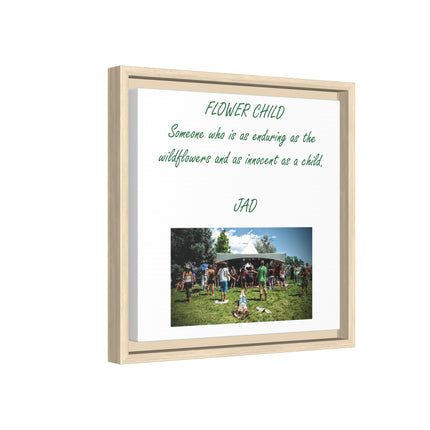 Flower Child Matte Canvas Print — "Flower Child" Quote with Festival Photo (Framed)