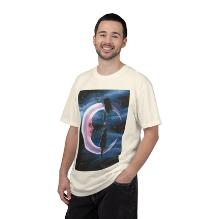 Moonlight Cats Graphic T‑Shirt — Romantic Crescent Moon Art Tee