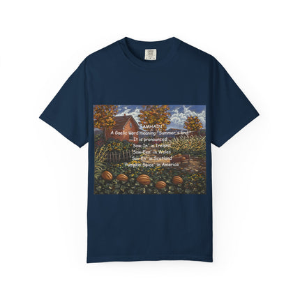 Samhain Harvest Tee — 'Samhain' Pronunciations + 'Pumpkin Spice' Autumn Humor
