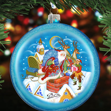 Christmas Arrival Glass Ornament by G. DeBrekht - Christmas Santa Snowman Decor - 744-043-4