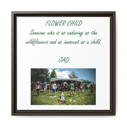 Flower Child Matte Canvas Print — "Flower Child" Quote with Festival Photo (Framed)