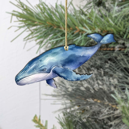 Blue Humpback Whale Wooden Ornaments by G.Debrekht - Wildlife Holiday Decor - 8710103-1-1