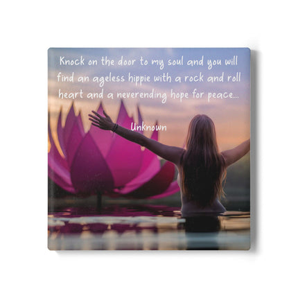Inspirational Ceramic Coaster - Hippie Quote Design for Peace Lovers