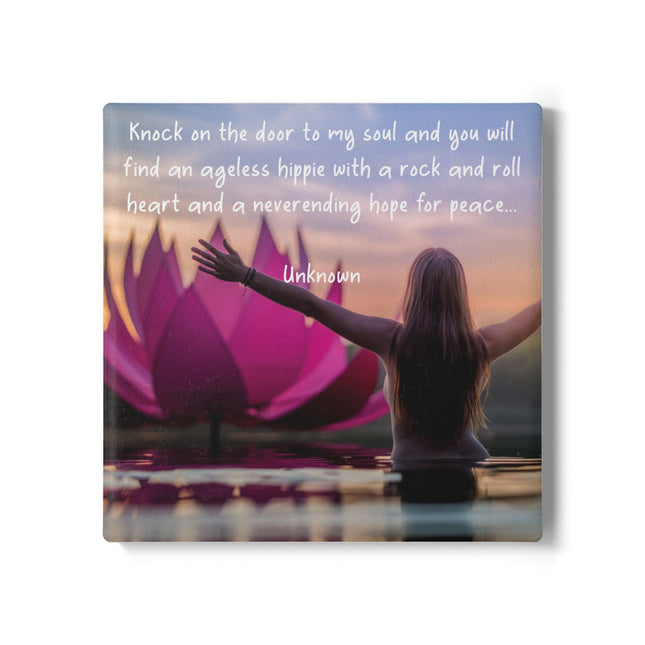 Inspirational Ceramic Coaster - Hippie Quote Design for Peace Lovers