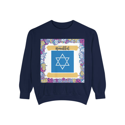 Hanukkah Unisex Garment-Dyed Sweatshirt - Festive Jewish Holiday Apparel