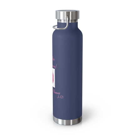 22oz Floral Insulated Water Bottle – Pink Rose “Queen of Flowers” Design