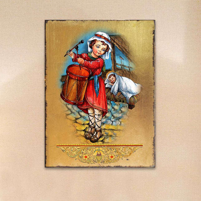 Drummer Boy Wooden Gold Plated Religious Christian Sacred Icon - Inspirational Icon Decor - 85044-0