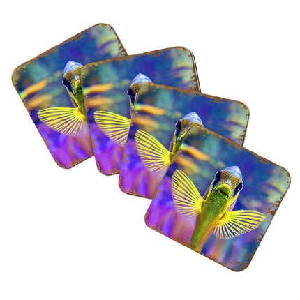 Tropical Fish Coastal Wooden Cork Coasters Gift Set of 4 by Nature Wonders - Coastal Sea-Life Decor - 95263C-S4-4