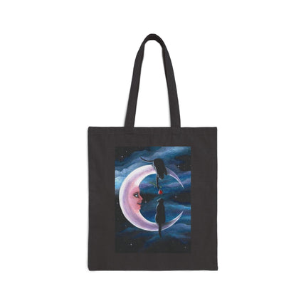 Crescent Moon Black Cats Tote — Rose Offering Cotton Canvas Bag