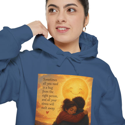 Sunlit Embrace Hoodie – "All You Need Is a Hug" Cozy Inspirational Sweatshirt