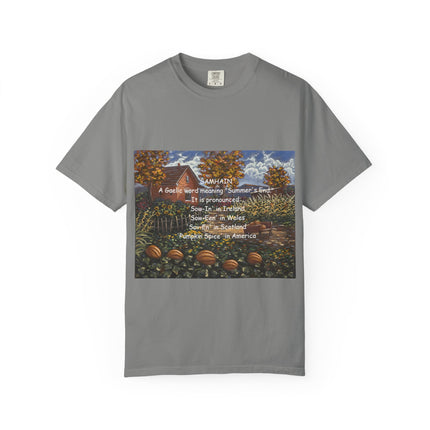 Samhain Harvest Tee — 'Samhain' Pronunciations + 'Pumpkin Spice' Autumn Humor
