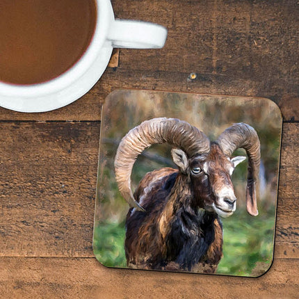 Mountain Goat Wooden Cork Coasters Gift Set of 4 by Nature Wonders - Nature Wildlife Decor  - 95369C-S4-1