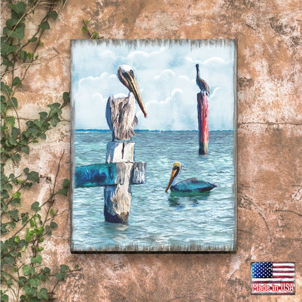 Peaceful Birds Pelicans and Seagulls Wooden Coastal Wall Art by Nature Wonders - Coastal Sea-Life Decor - 95252-4B-1