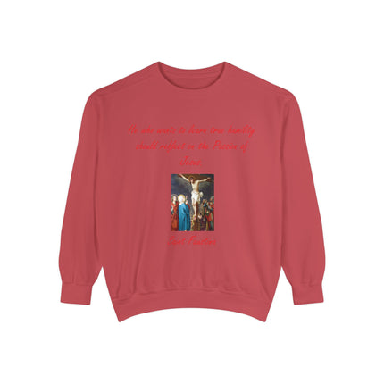 Inspirational Saint Faustina Sweatshirt – Unisex Garment-Dyed Crewneck