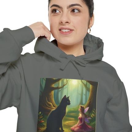 Magical Forest Fairy & Black Cat Hoodie — Enchanted Dusk Art
