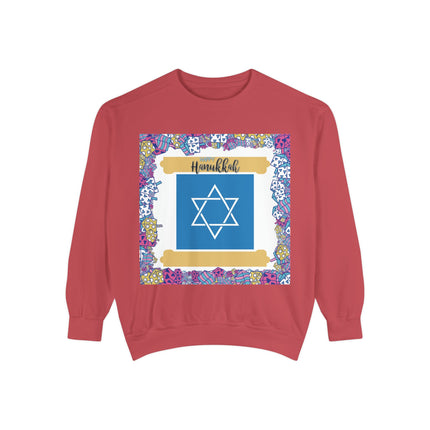 Hanukkah Unisex Garment-Dyed Sweatshirt - Festive Jewish Holiday Apparel