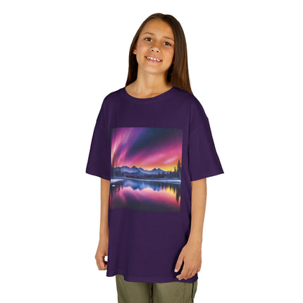 Kids Tee — Colorful Northern Lights Mountain Print