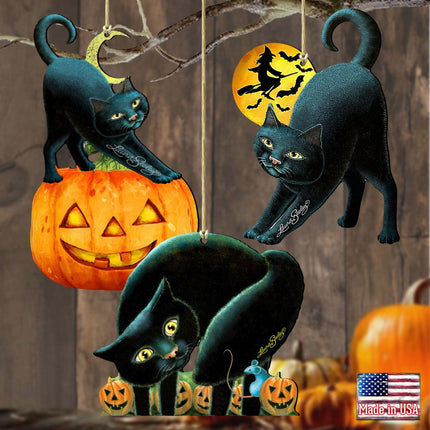 Halloween Wooden Ornaments-Spooky Cats-Set of 3 by G. DeBrekht - Thanksgiving Halloween Decor - 8100188S3-4