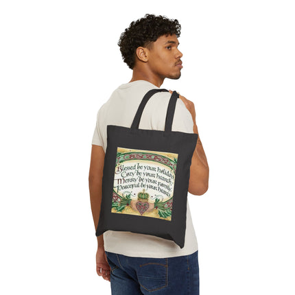 Tote Bag — "Blessed Be Your Holidays" Holiday Blessing Canvas Tote