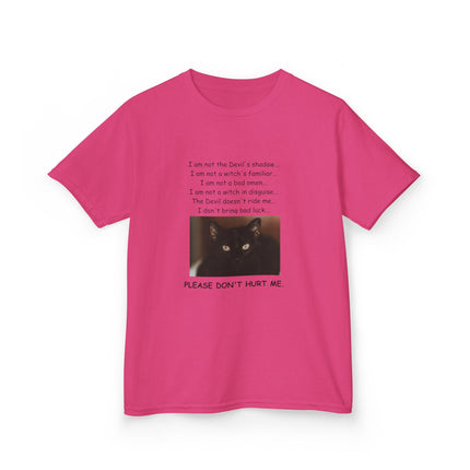 Kids Cotton Tee – “Please Don’t Hurt Me” Black Cat Design