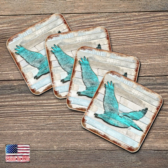 Pelican Coastal Wooden Cork Coasters Gift Set of 4 by Nature Wonders - Coastal Sea-Life Decor - 8198611-9C-S4-0