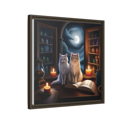 Mystic Moonlit Cats Framed Canvas — Witchy Home Décor Art